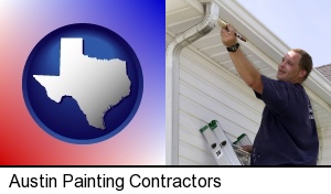 Austin, Texas - a painting contractor brushing paint on an aluminum leader