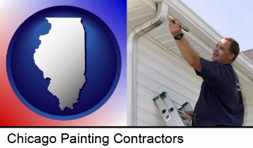 a painting contractor brushing paint on an aluminum leader in Chicago, IL
