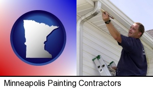 Minneapolis, Minnesota - a painting contractor brushing paint on an aluminum leader