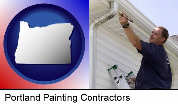 a painting contractor brushing paint on an aluminum leader in Portland, OR