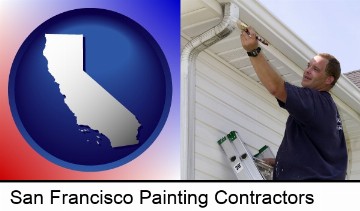 a painting contractor brushing paint on an aluminum leader in San Francisco, CA