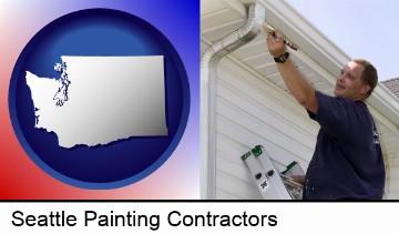a painting contractor brushing paint on an aluminum leader in Seattle, WA