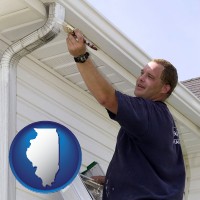 illinois map icon and a painting contractor brushing paint on an aluminum leader