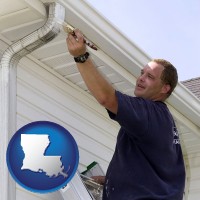 louisiana map icon and a painting contractor brushing paint on an aluminum leader
