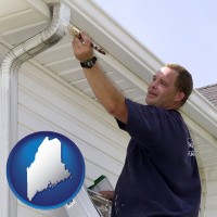 maine map icon and a painting contractor brushing paint on an aluminum leader
