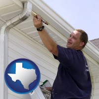 texas map icon and a painting contractor brushing paint on an aluminum leader