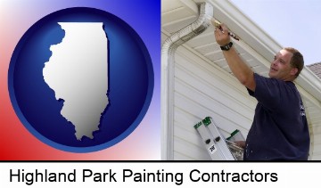 a painting contractor brushing paint on an aluminum leader in Highland Park, IL
